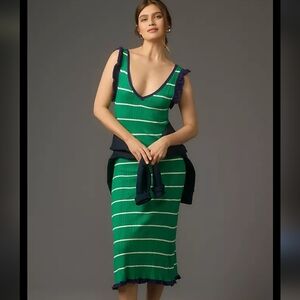 Anthropologie Daily Practice Knit Green Midi Casual Cotton Dress Size Medium